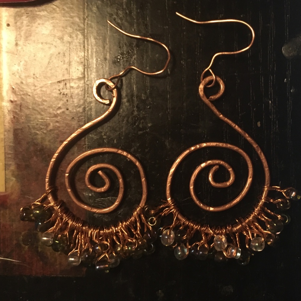 BOGO 50% OFF! Swirled Copper Dangly Beaded Earrings. Handmade